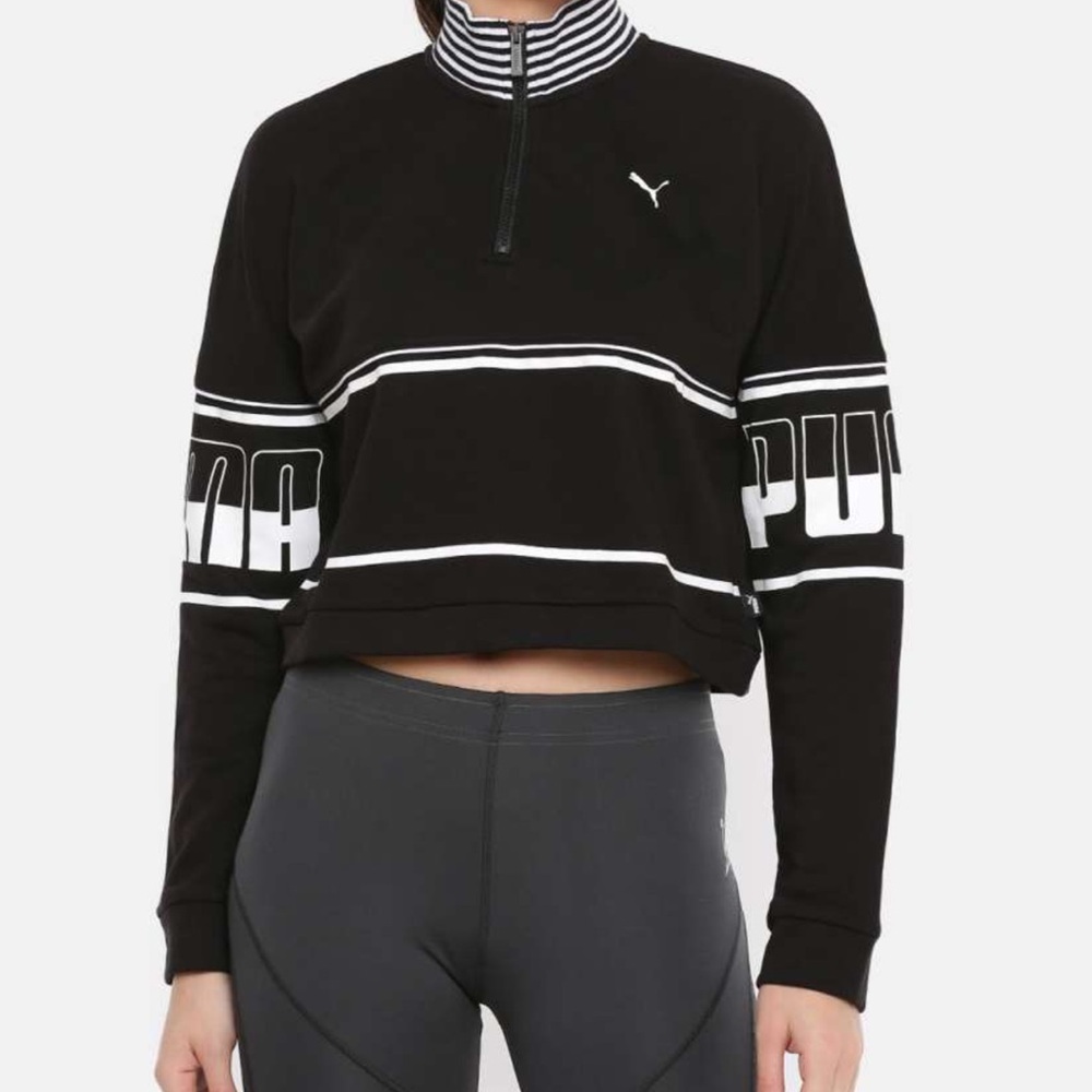Puma Black and White Cowl Neck Sweater with Stripes